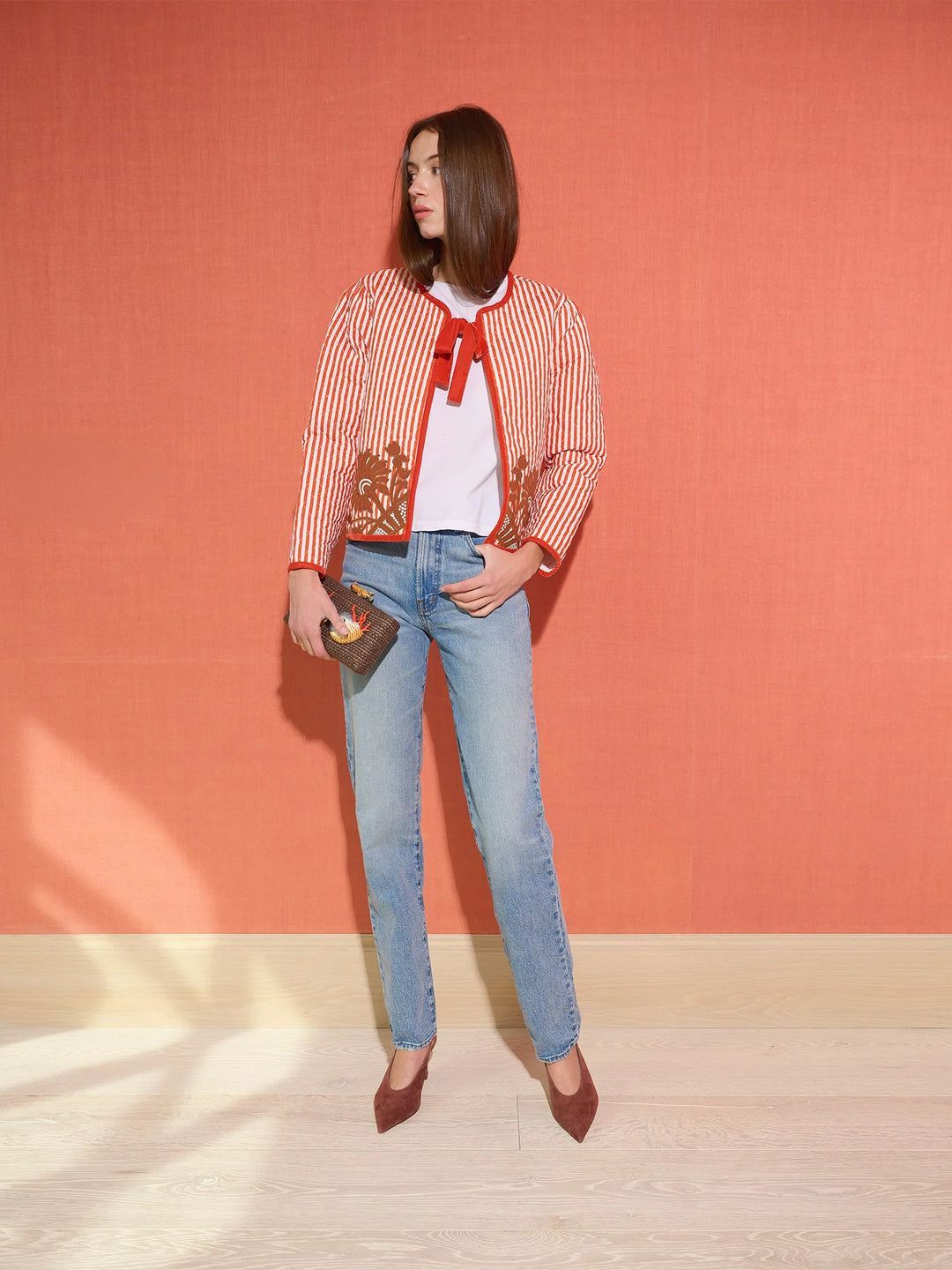 Quilted Henry Jacket | Terracotta Stripe