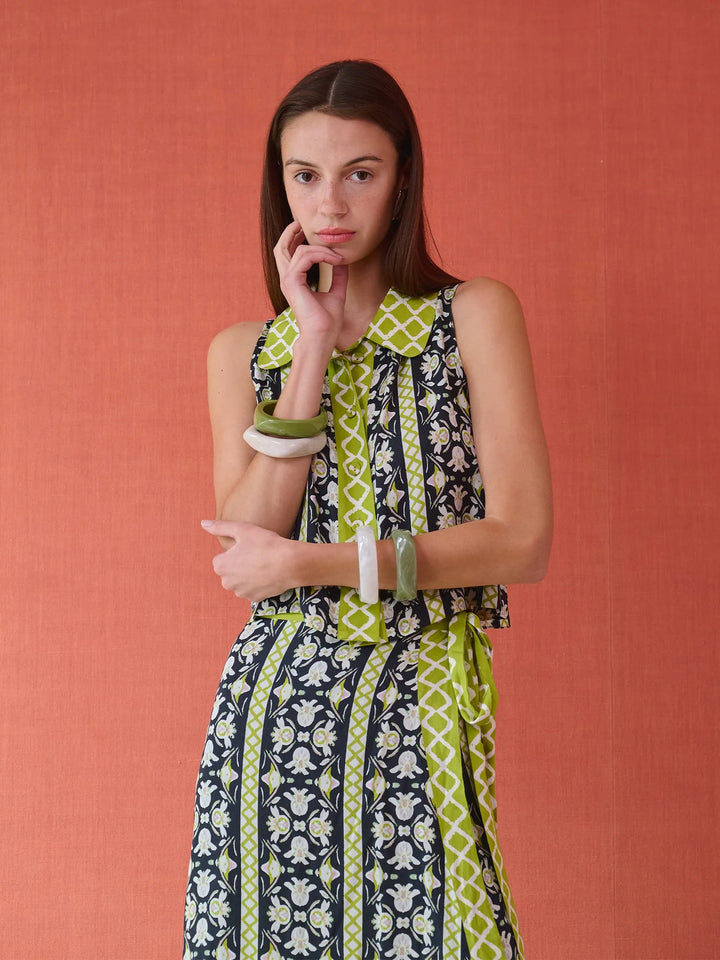 Olive Sleeveless Button Down | Fleur de Lune Black