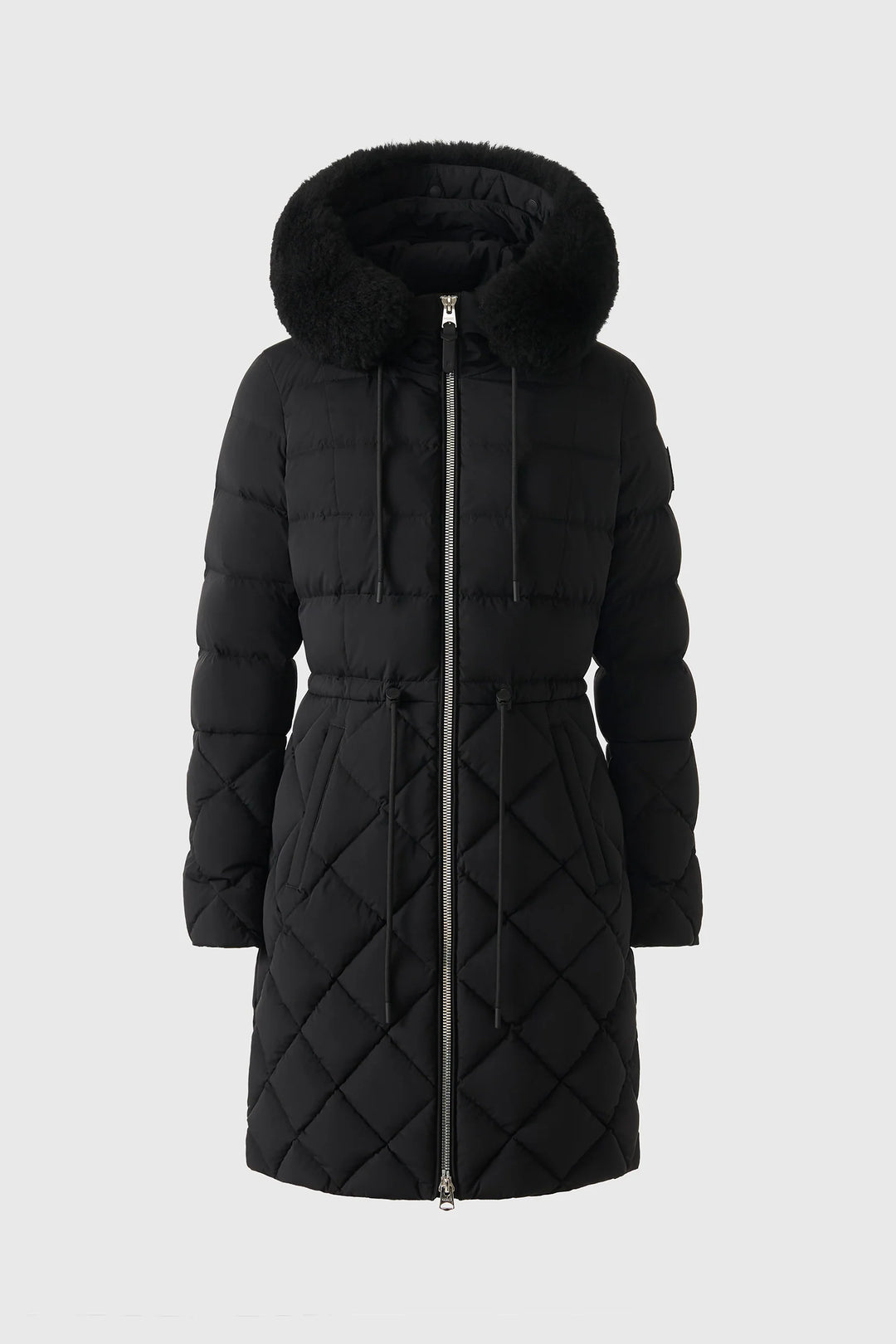 Diamond Quilted Down Coat With Fur Hood | Black