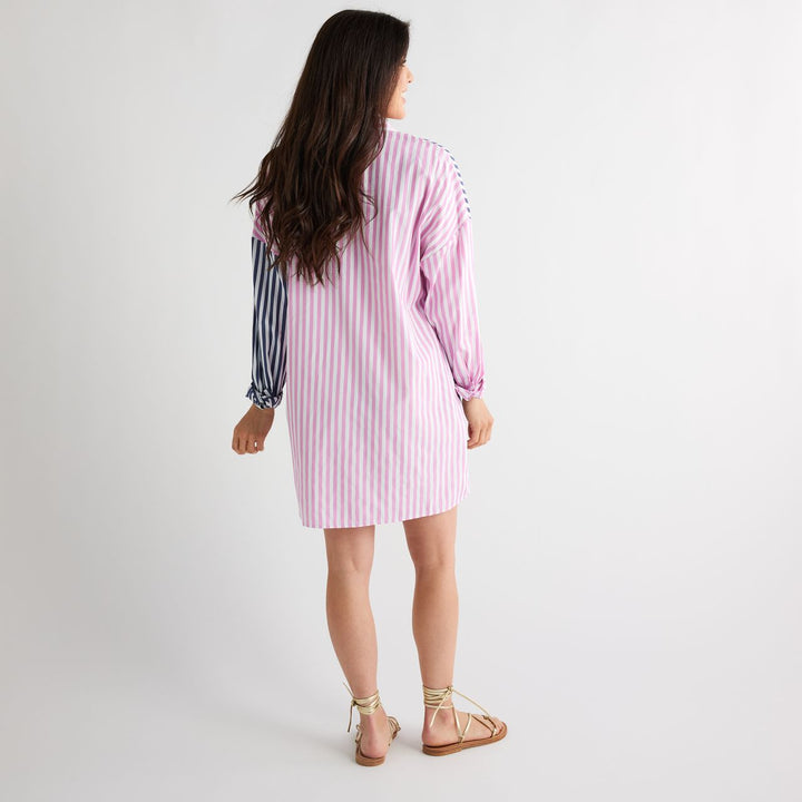Lawn Contrast Dress | Pink Stripe
