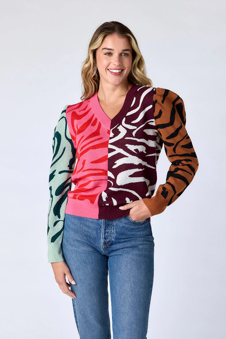 Teddie Sweater | Zebra Colorblock