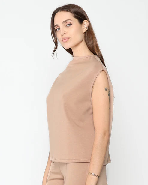 Scuba Cowl Neck Top | Tan