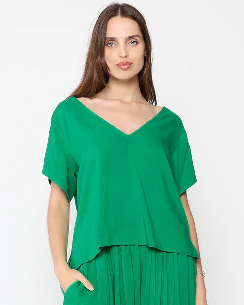Linen Everyday V Neck | Kelly Green