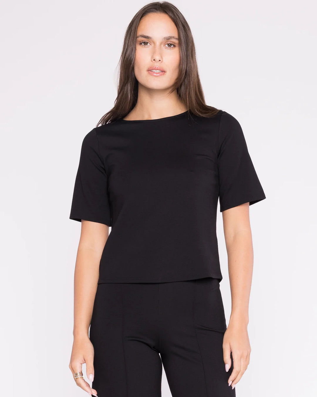 Ponte Knit Short Sleeve Top Extended | Black