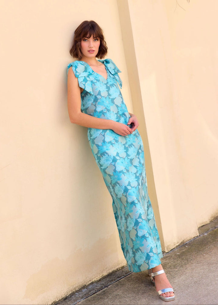 Meredith Gown | Aqua Floral Jacquard