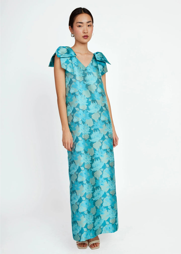 Meredith Gown | Aqua Floral Jacquard