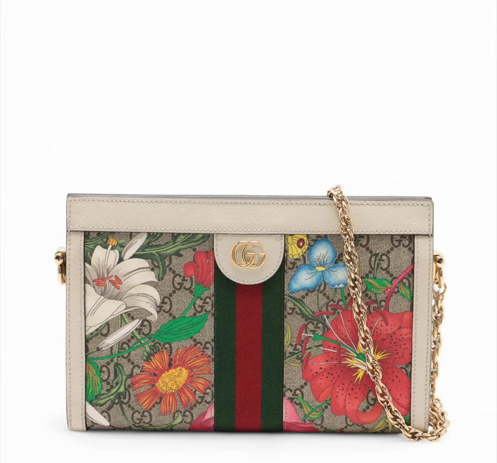 Gucci Small Ophidia Chain Shoulder Bag, GG Supreme Flora