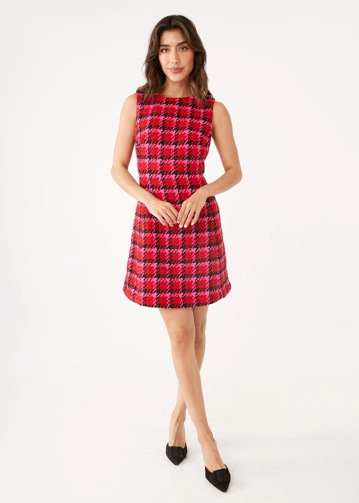 Avery Dress | Red Multi Houndstooth