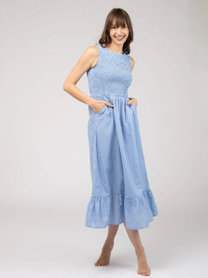 Margot Dress | Seersucker Blue Check