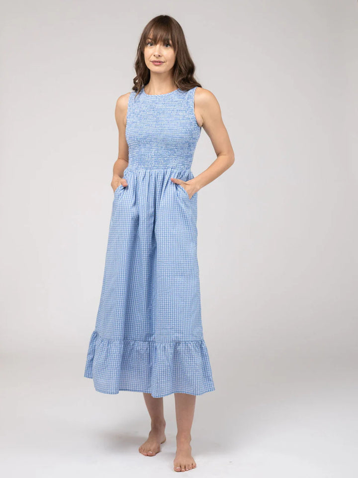 Margot Dress | Seersucker Blue Check