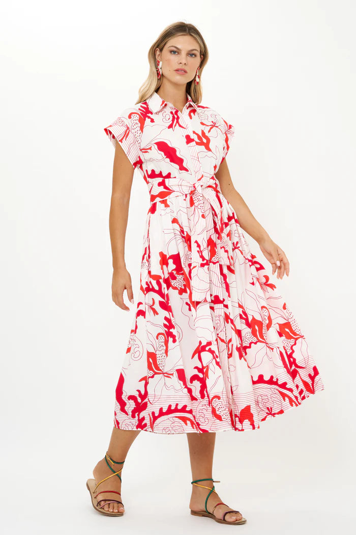 Belted Shirt Dress | Orchid Red