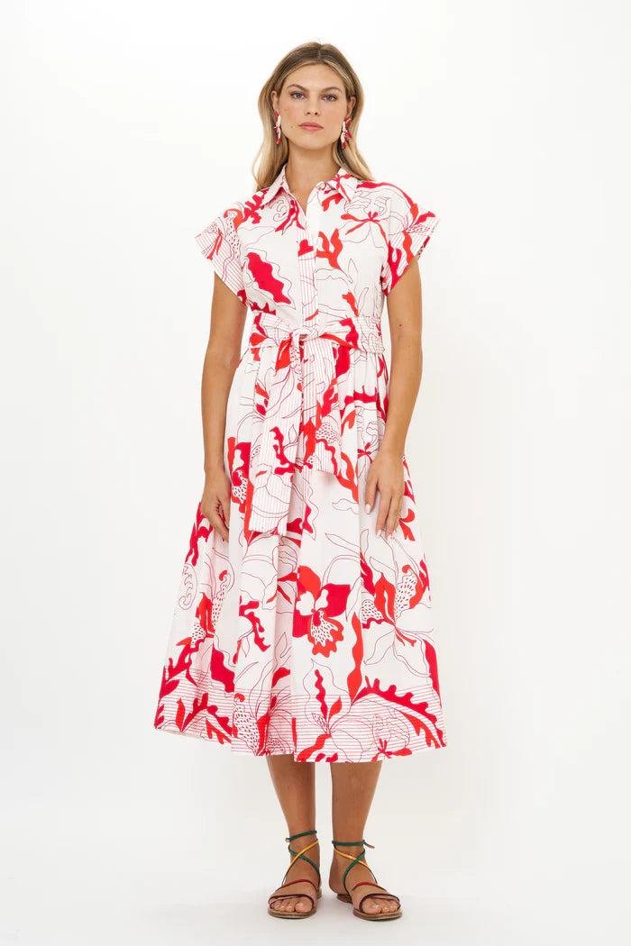 Belted Shirt Dress | Orchid Red