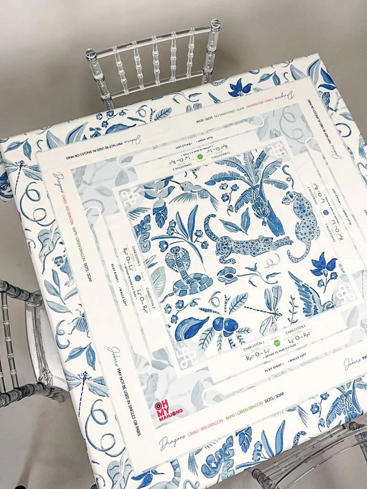 Instructional Mahjong Tablecloth | Blue