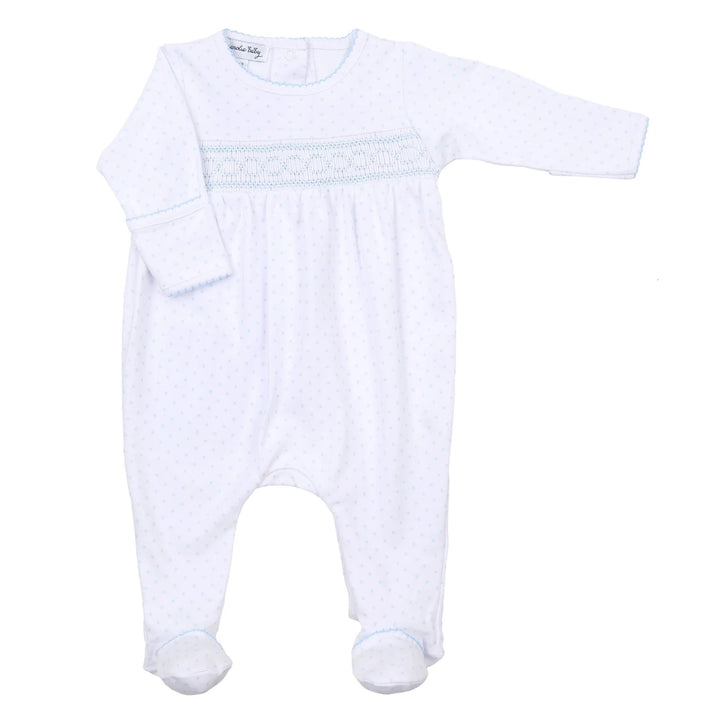 Mini Dots Smocked Footie | Light Blue