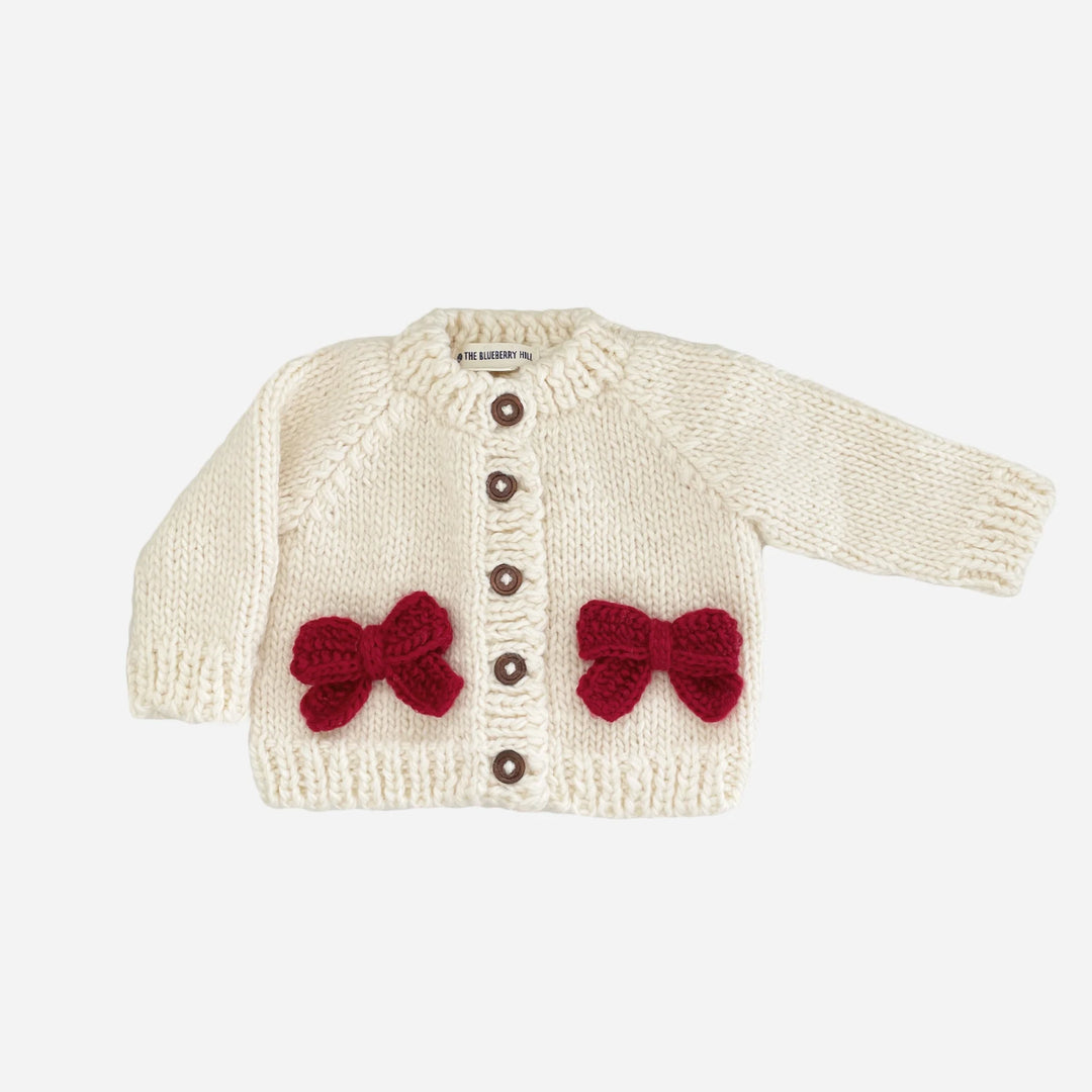 Bow Cardigan | Cream & Red