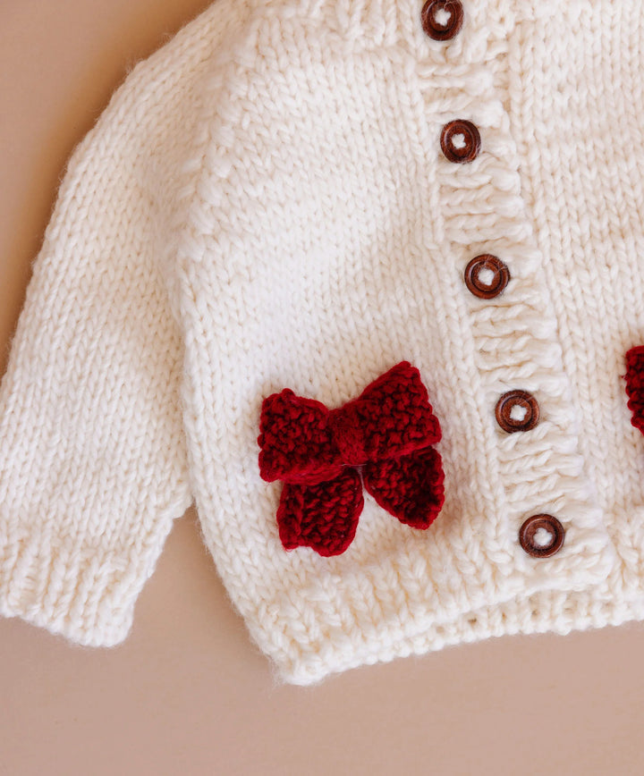 Bow Cardigan | Cream & Red