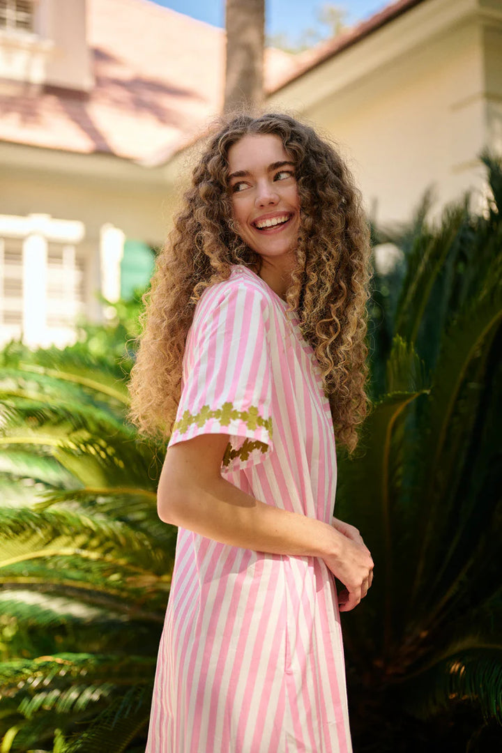 Short Sleeve Maxi Kaftan | Pink Stripe