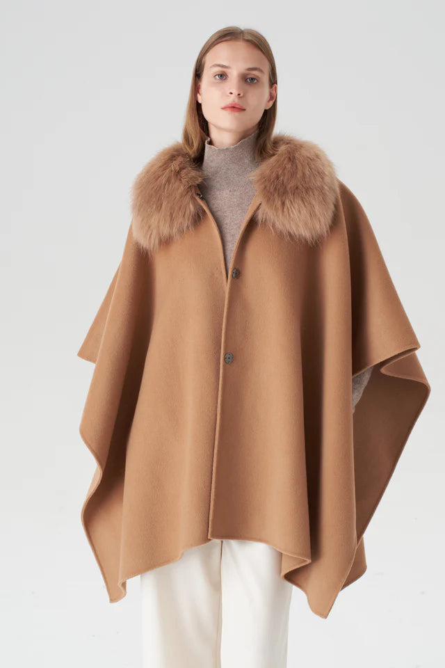 Cashmere Cape with Detachable Fur Collar | +Colors