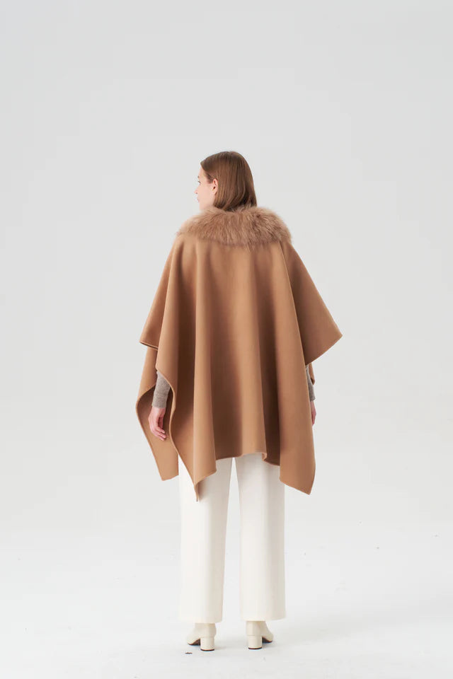 Cashmere Cape with Detachable Fur Collar | +Colors