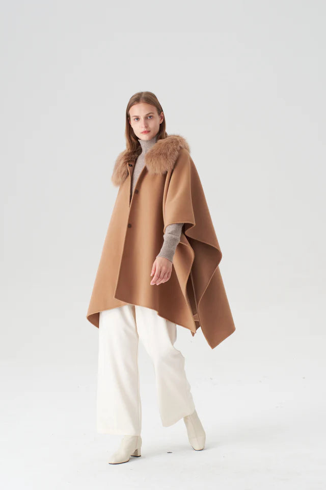 Cashmere Cape with Detachable Fur Collar | +Colors