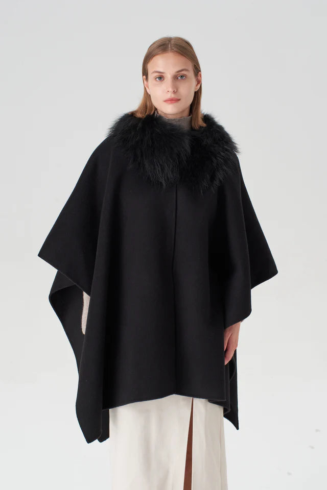 Cashmere Cape with Detachable Fur Collar | +Colors