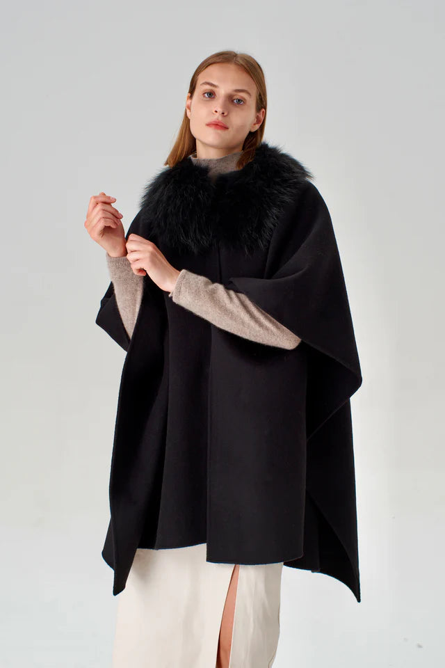 Cashmere Cape with Detachable Fur Collar | +Colors