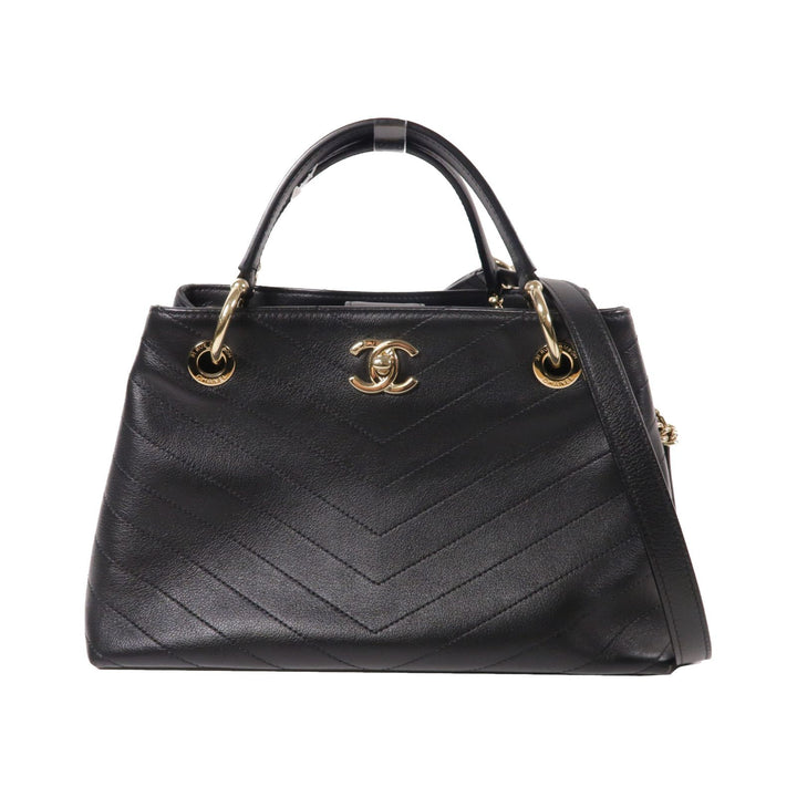 Chanel Black Chevron Chic Cowhide Shopping Bag