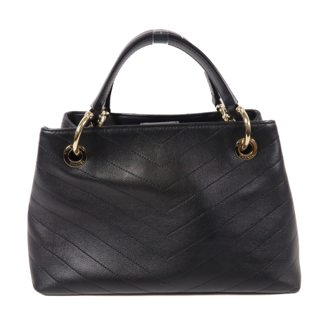 Chanel Black Chevron Chic Cowhide Shopping Bag