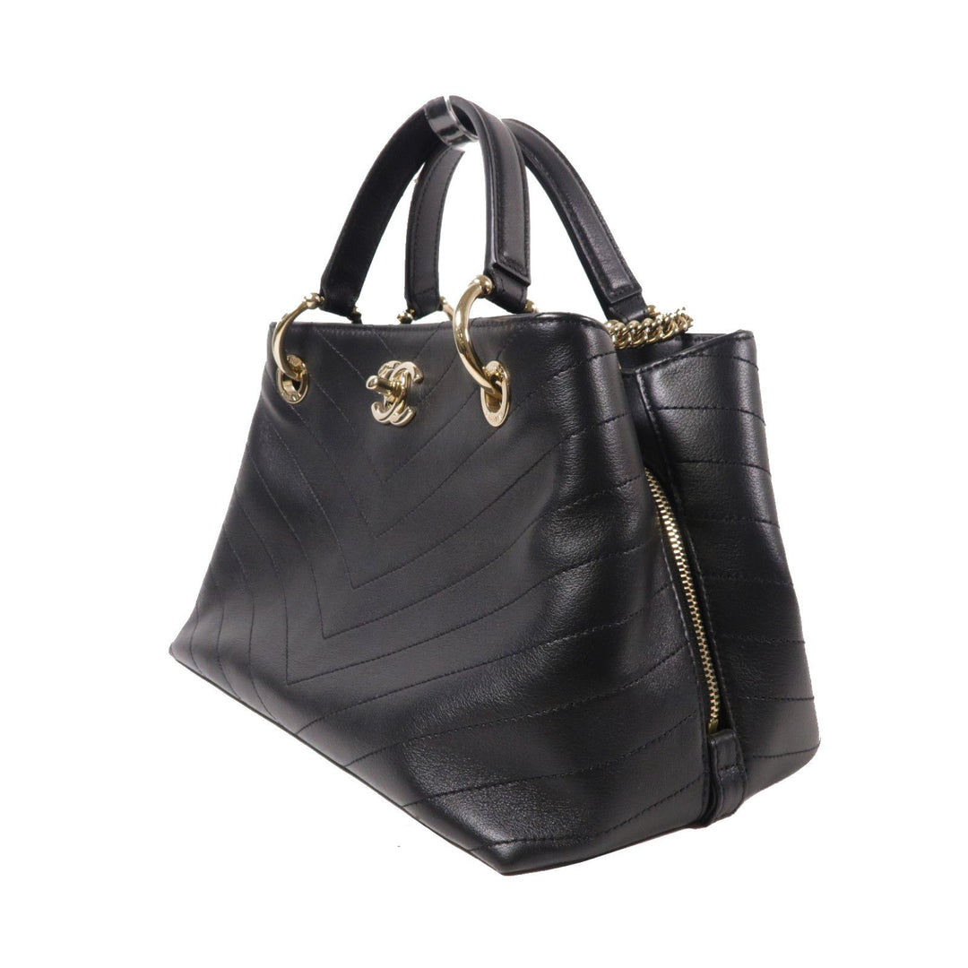 Chanel Black Chevron Chic Cowhide Shopping Bag