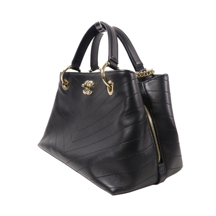 Chanel Black Chevron Chic Cowhide Shopping Bag