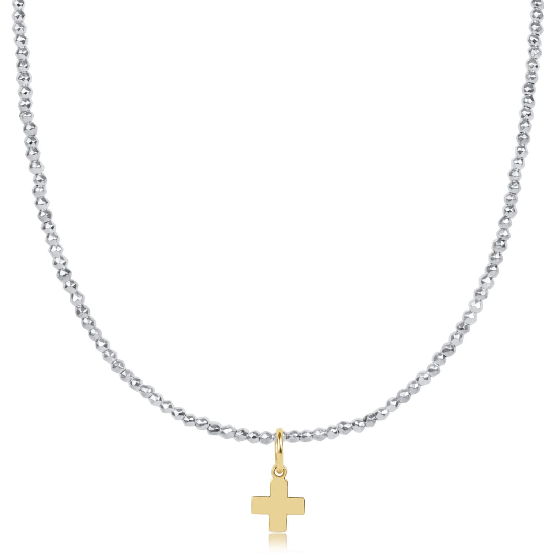 Faceted Hematite 2mm Choker - Signature Cross Gold Charm | +Colors
