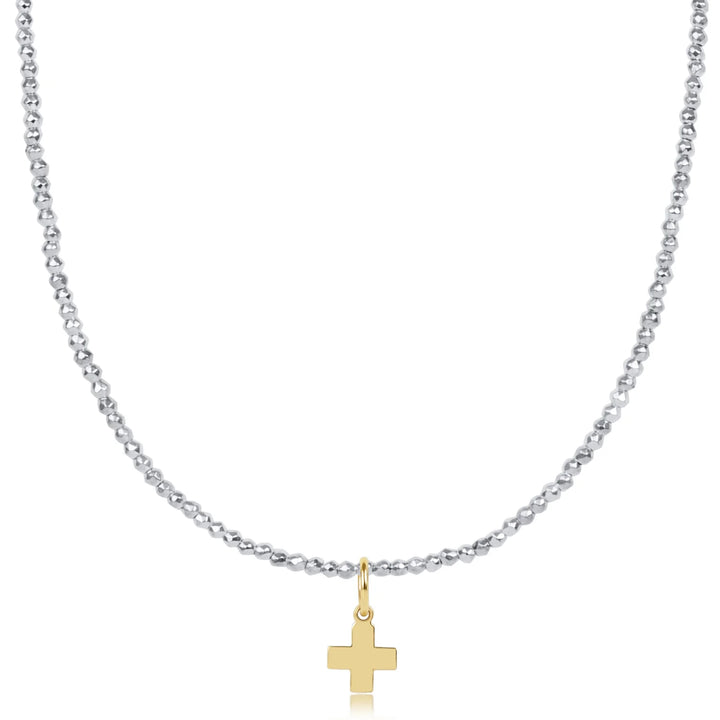 Faceted Hematite 2mm Choker - Signature Cross Gold Charm | +Colors