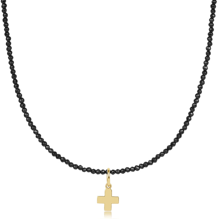 Faceted Hematite 2mm Choker - Signature Cross Gold Charm | +Colors