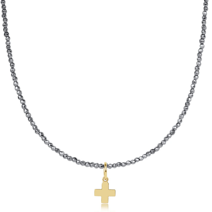 Faceted Hematite 2mm Choker - Signature Cross Gold Charm | +Colors