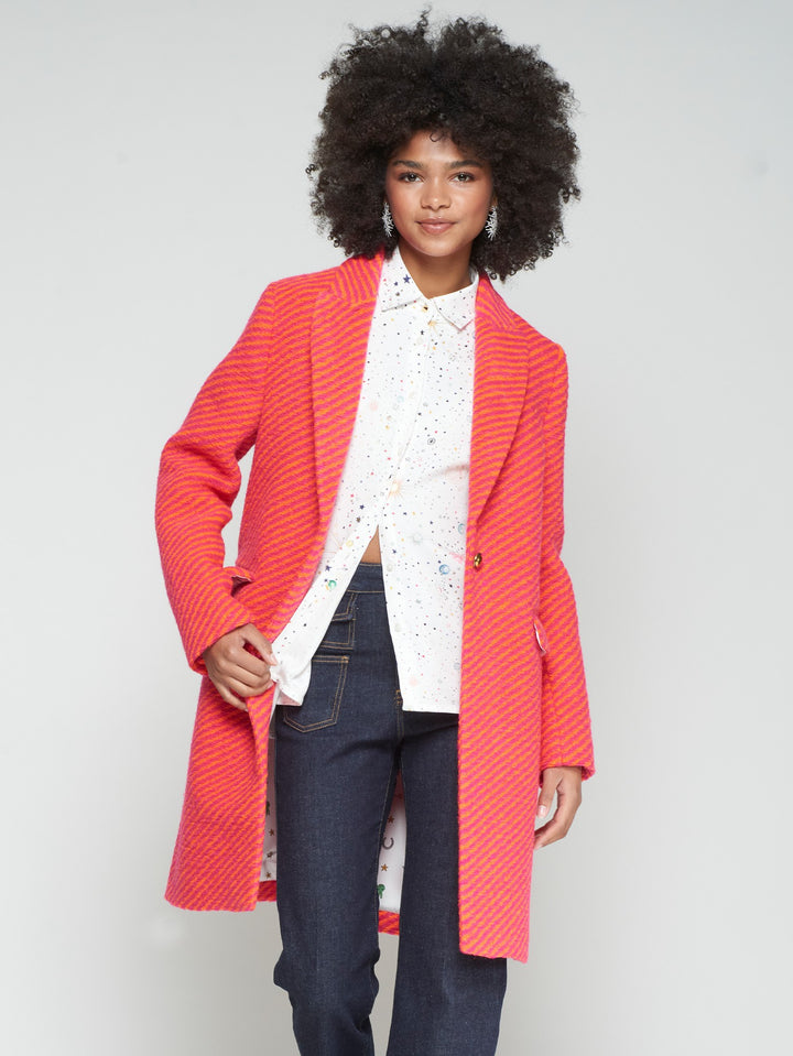 Aricia Coat | Pink & Orange Stripe