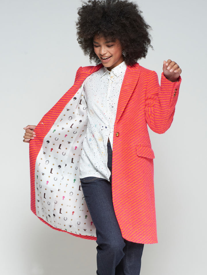 Aricia Coat | Pink & Orange Stripe