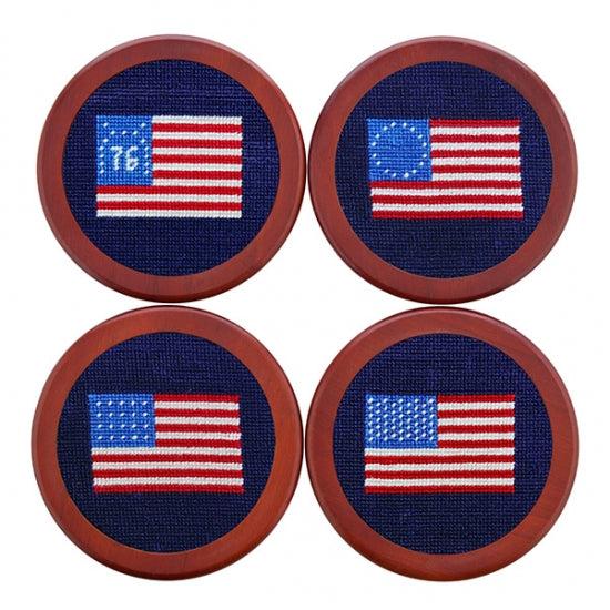 American Flag Needlepoint Coaster Set