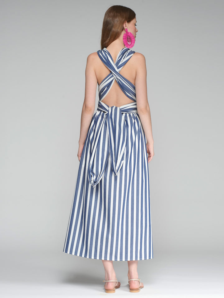 Cruzado Dress | White & Blue Stripe