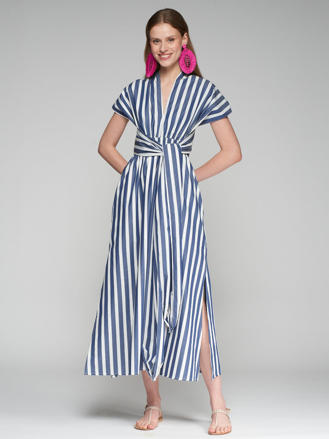 Cruzado Dress | White & Blue Stripe