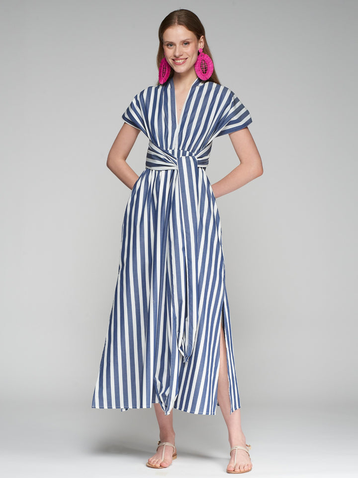 Cruzado Dress | White & Blue Stripe