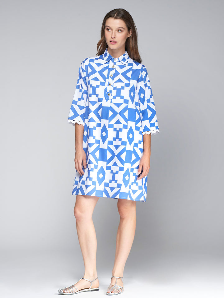 Tyanna Dress | Geometric Blue