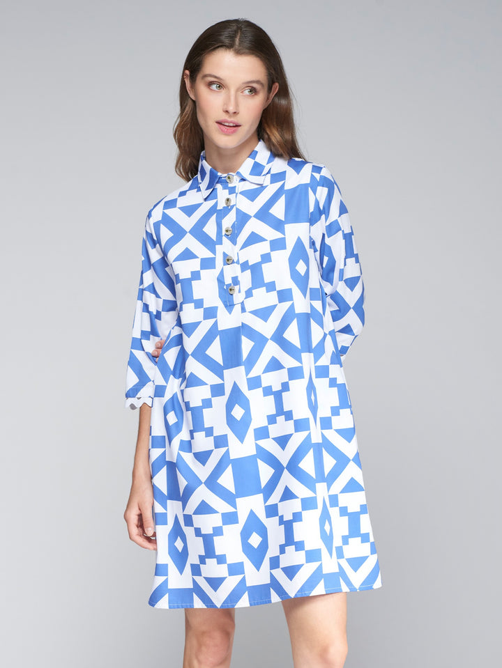 Tyanna Dress | Geometric Blue