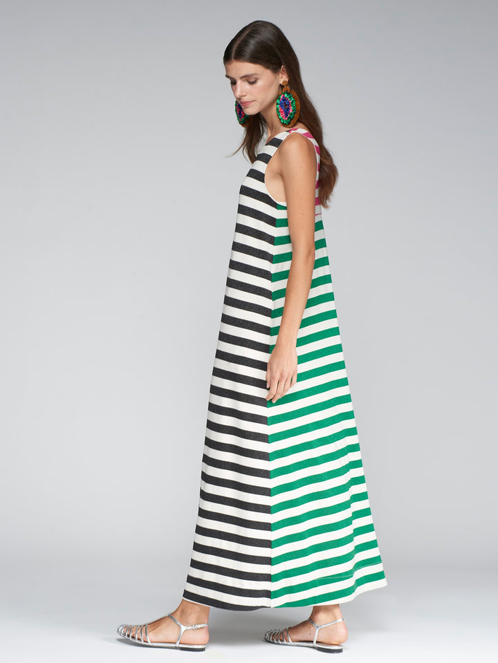 Zina Dress | Blue & Green Stripe