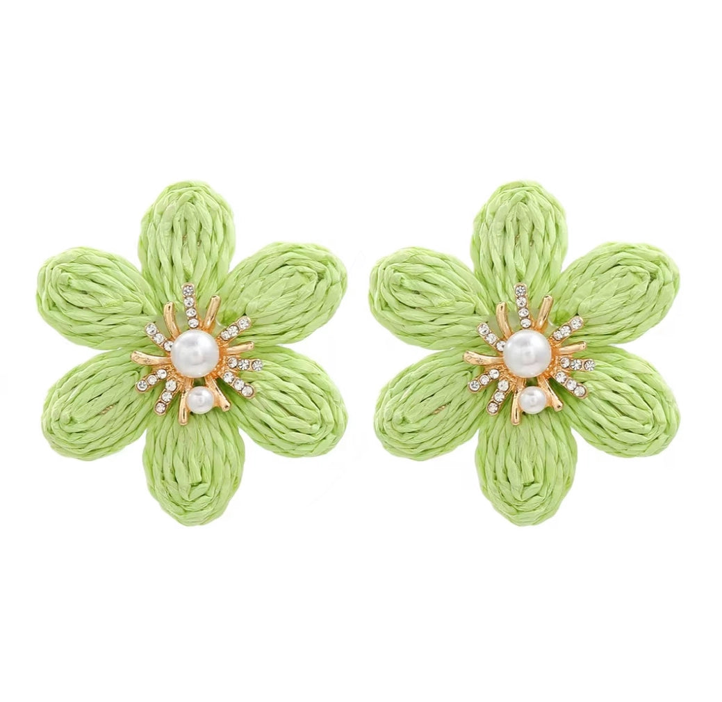 Raffia Flower Studs | Green