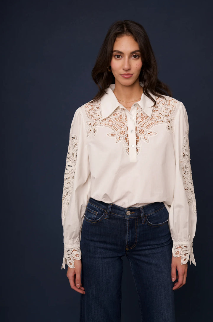 Callum Embroidered Top | Egret