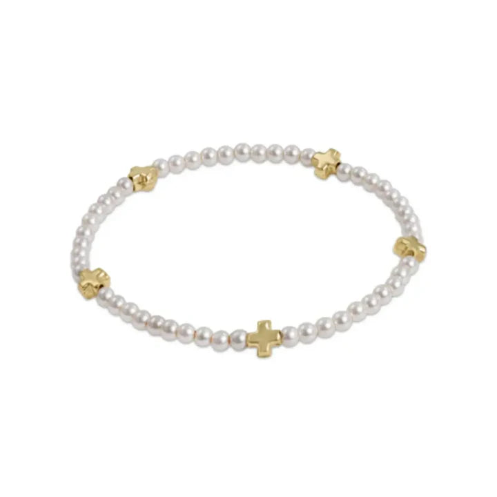 Signature Cross Pearl Pattern 3mm Bead Bracelet