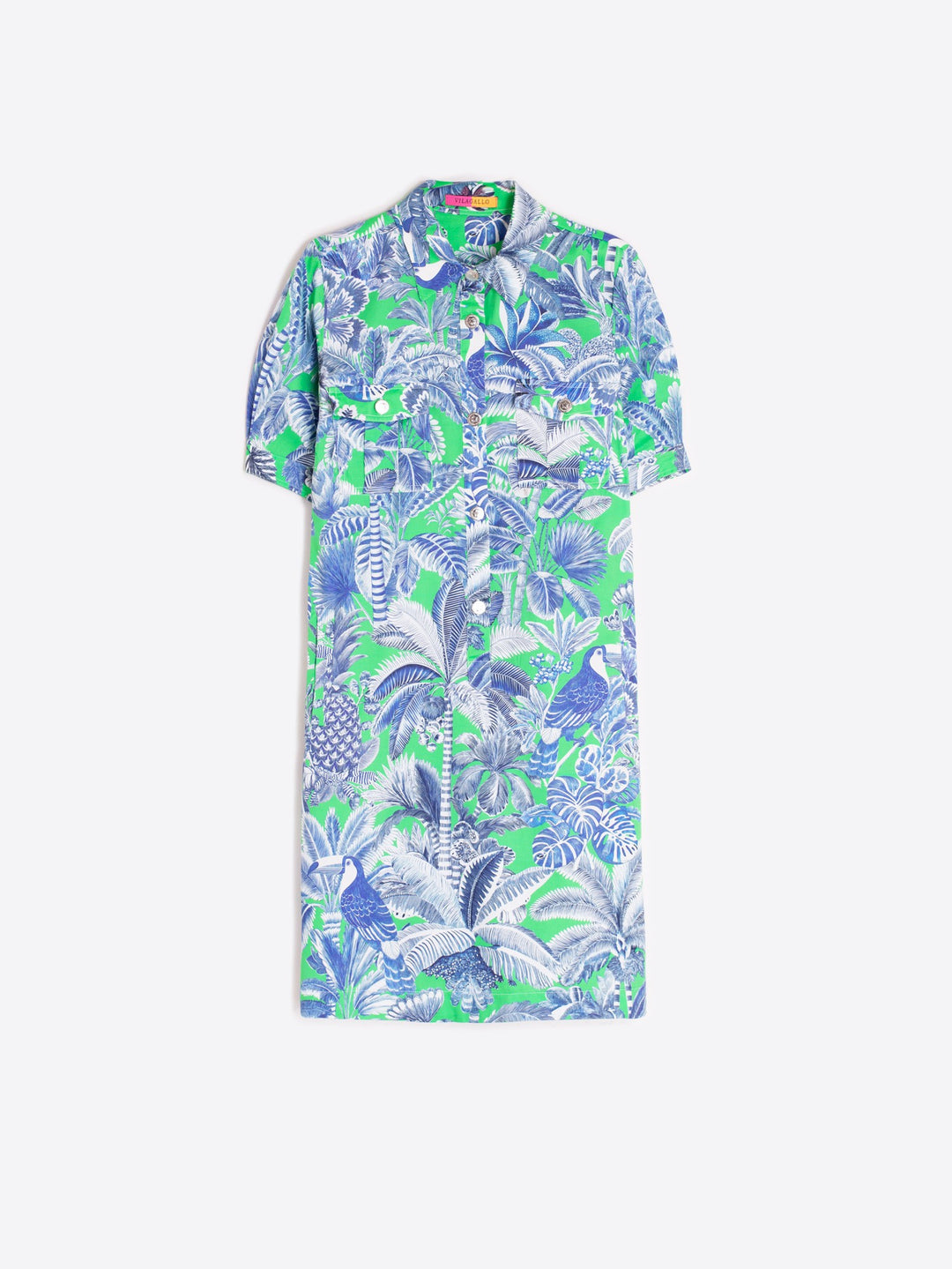 Shirt Dress | Green & Blue Leaves