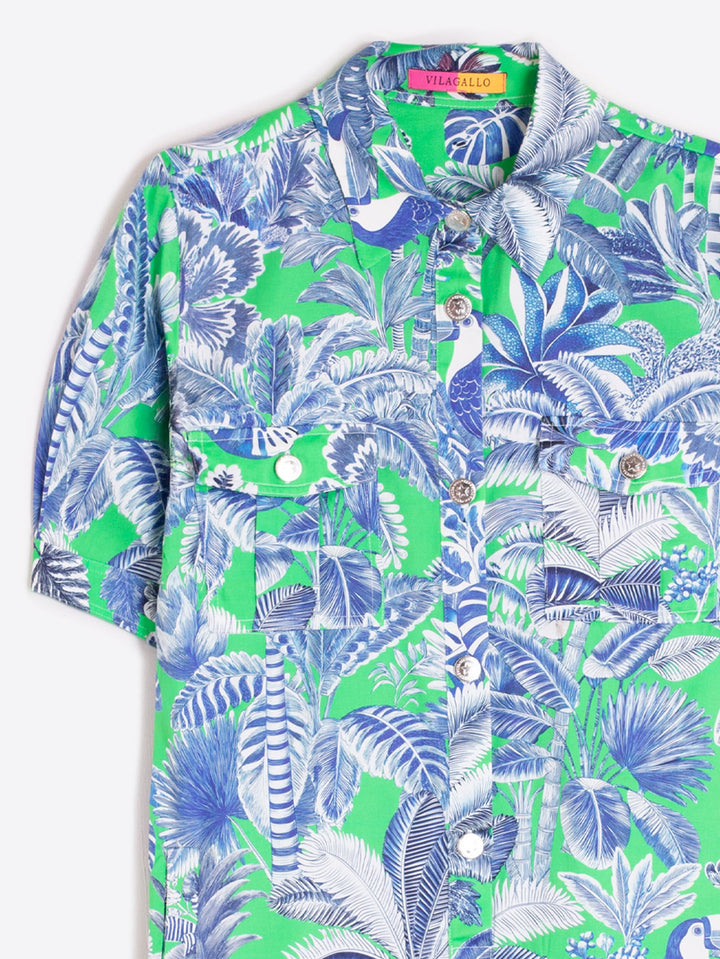 Shirt Dress | Green & Blue Leaves