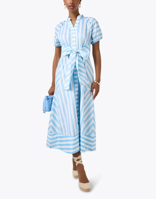 Tie Waist Shirt Dress | Blue & White Stripe