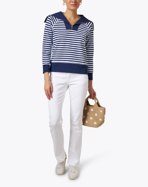Sail to Sable Navy and White Stripe Quarter Zip Sweater